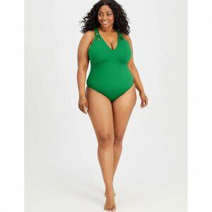 Becca Etc Verde Green Strappy One-Piece Swimsuit Plus Size 2X-NWT
